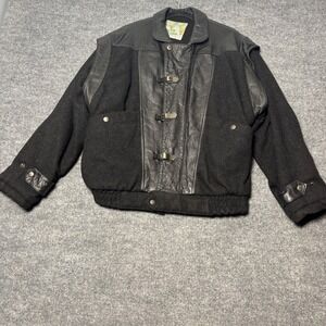 Ground Zero Jacket Mens XL Black Wool Leather Trim Buckle Front Bomber Coat